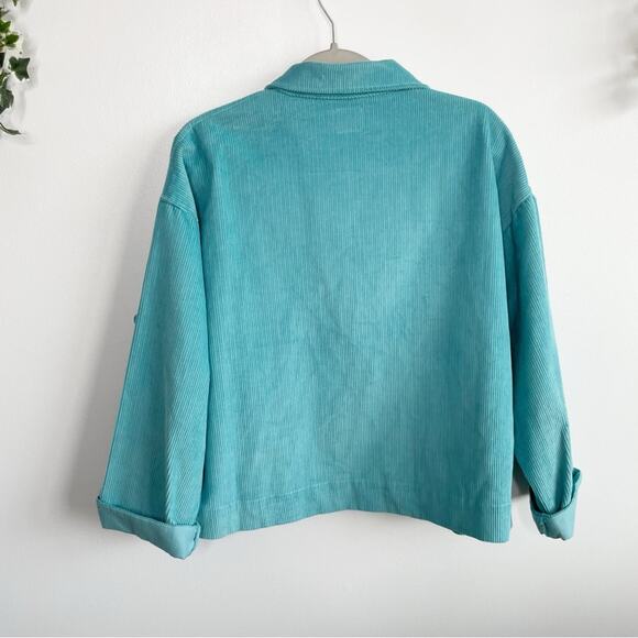 URBAN OUTFITTERS BDG Clark Turquoise Corduroy Button Down Shacket Size Large - Picture 6 of 7